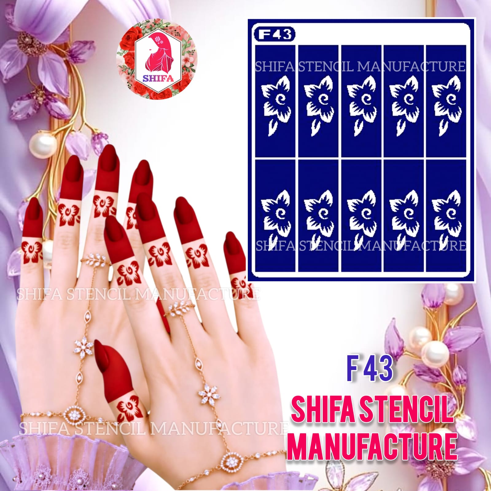 F 43 Butterfly Bloom Fingertip Stencil Sticker Overview Henna Stencil - Shifa Stencil